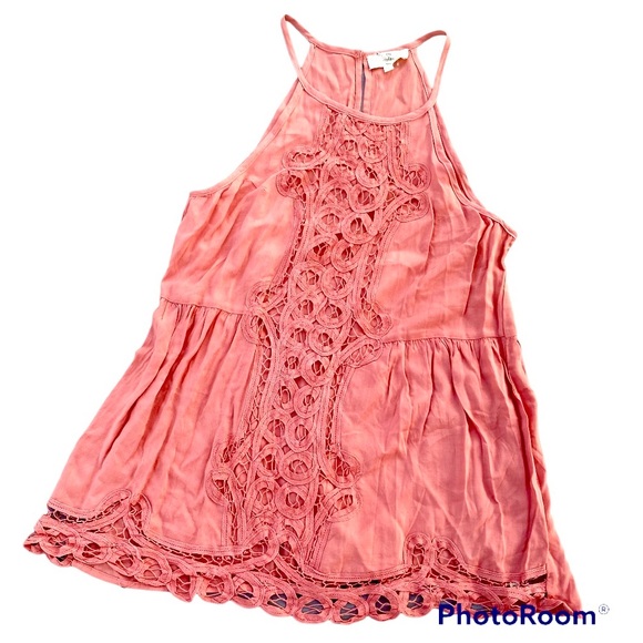 entro Tops - Entro Coral Salmon Boho Spaghetti Strap Tank Top Small